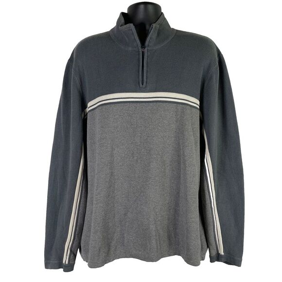 Eddie Bauer Men Pullover XL Tall Gray Thick Knit Heavyweight Faux Collar 1/4 Zip - Picture 1 of 16